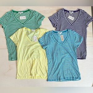 VTG Lot of 4 Forever 21 Striped V-Neck T-Shirts - Size L